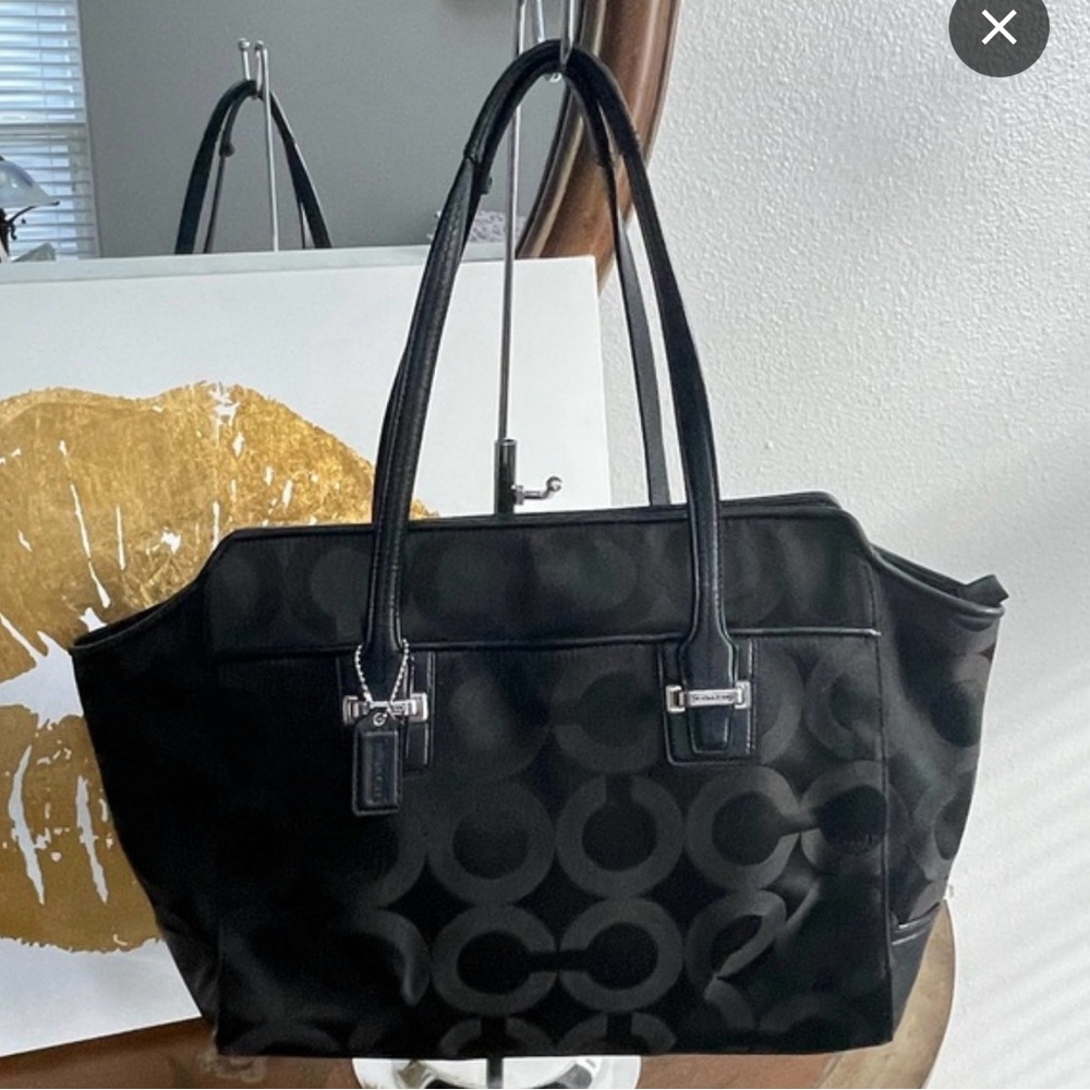 Authentic Y2K Coach Taylor Op Art Alexis Logo Canvas Leather Shoulder Tote Bag